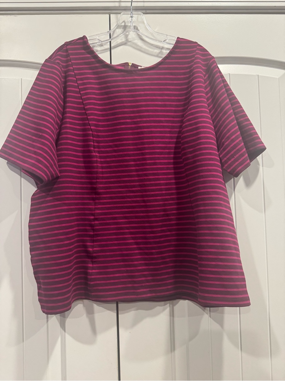Coldwater Creek Women Purple Pink Striped Round Neck Zip Blouse Size 3X Plus